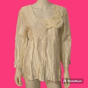 VTG TOFFEE APPLE 1990s White Satin Rosette Square Neck Castlecore Blouse